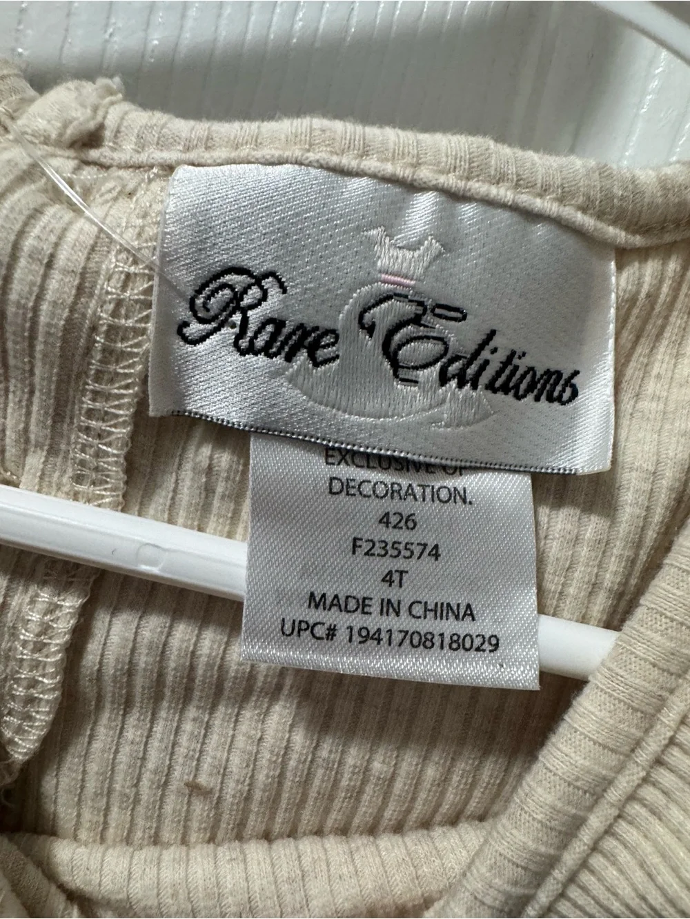 Rare Editions Cream Ribbed Top with Pink and Purple Plaid Pinafore Set